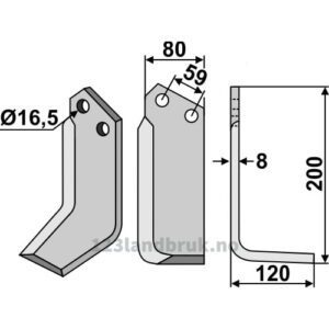 Rotorfreskniv - 200x80x8mm - Høyre - Rabe
