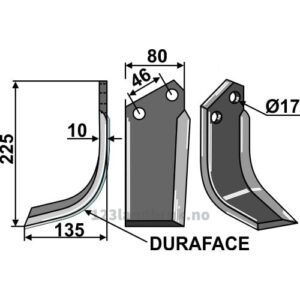 Rotorfreskniv DURAFACE - 225x80x10mm - Venstre - Reekie