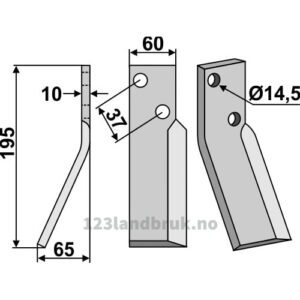 Rotorfreskniv - 195x60x10mm - Venstre - Renter L.M.T.