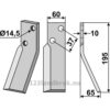 Rotorfreskniv - 195x60x10mm - Høyre - Renter L.M.T.