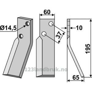 Rotorfreskniv - 195x60x10mm - Høyre - Renter L.M.T.