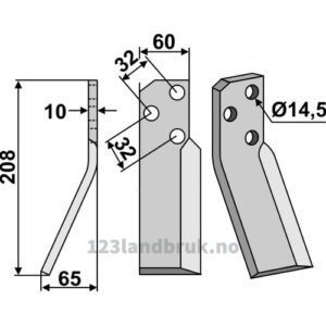 Rotorfreskniv - 208x60x10mm - Venstre - Renter L.M.T.