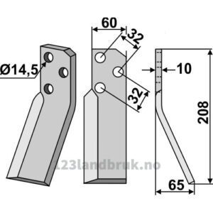 Rotorfreskniv - 208x60x10mm - Høyre - Renter L.M.T.