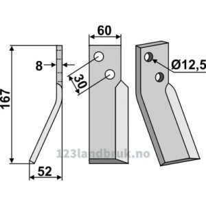 Rotorfreskniv - 167x60x8mm - Venstre - Renter L.M.T.