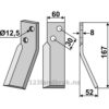 Rotorfreskniv - 167x60x8mm - Høyre - Renter L.M.T.