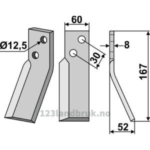 Rotorfreskniv - 167x60x8mm - Høyre - Renter L.M.T.