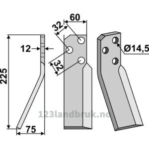 Rotorfreskniv - 225x60x12mm - Venstre - Renter L.M.T.