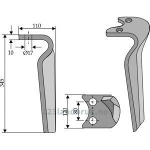 Fresetind til Horisontalfres 345mm - 345x120x10mm - Venstre - Amazone