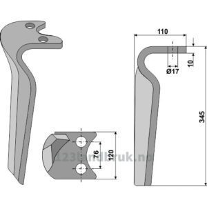 Fresetind til Horisontalfres 345mm - 345x120x10mm - Høyre - Amazone