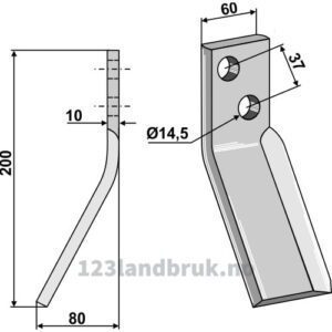 Rotorfreskniv - 200x60x10mm - Venstre - Sicma
