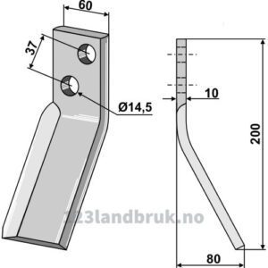 Rotorfreskniv - 200x60x10mm - Høyre - Sicma