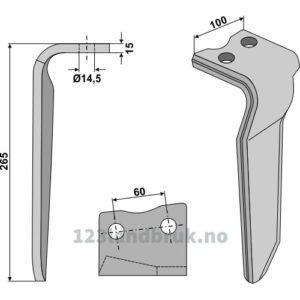 Fresetind til Horisontalfres 265mm - 265x100x15mm - Høyre - Howard, Remac