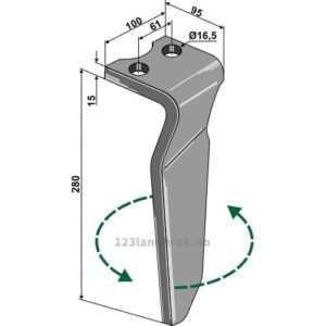 Fresetind til Horisontalfres 280mm - 280x100x15mm - Venstre - Krone