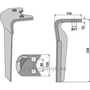 Fresetind til Horisontalfres 330mm - 330x130x12mm - Venstre - Amazone