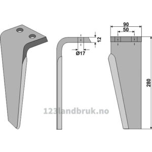 Fresetind til Horisontalfres 280mm - 280x90x12mm - Venstre - Muratori