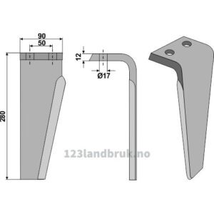 Fresetind til Horisontalfres 280mm - 280x90x12mm - Høyre - Muratori