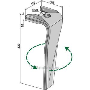 Fresetind til Horisontalfres 320mm - 320x110x26,5mm - Venstre - Kuhn