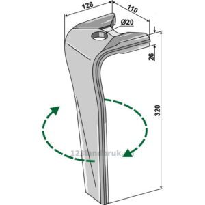 Fresetind til Horisontalfres 320mm - 320x110x26,5mm - Høyre - Kuhn