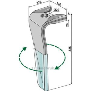 Fresetind til Horisontalfres (DURAFACE) - 110mm - 325x110x26mm - Høyre - Kuhn