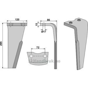 Fresetind til Horisontalfres 295mm - 295x120x15mm - Høyre - Niemeyer