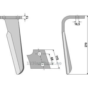 Fresetind til Horisontalfres 270mm - 270x110x13mm - Venstre - Kuhn