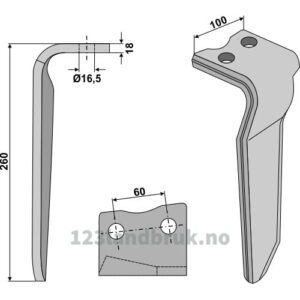 Fresetind til Horisontalfres 260mm - 260x100x18mm - Høyre - Howard
