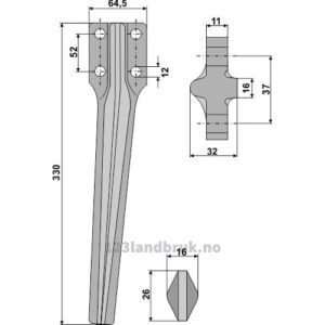 Fresetind til Horisontalfres - 330x64,5x11mm - Høyre - Eberhardt