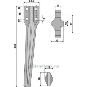 Fresetind til Horisontalfres - 330x64,5x11mm - Høyre - Cam, Eberhardt, Frost