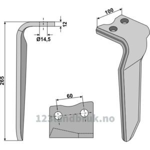 Fresetind til Horisontalfres 265mm - 265x100x12mm - Høyre - Howard