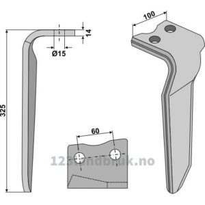 Fresetind til Horisontalfres 325mm - 325x100x14mm - Høyre - Howard