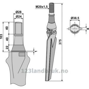 Fresetind til Horisontalfres 375mm - 375xM20x1,5mm - Venstre - Krone, Lely, Rau