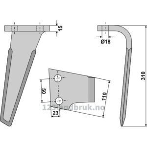 Fresetind til Horisontalfres - 310x110x15mm - Høyre - Landsberg, Maletti, Sicma