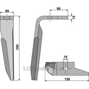 Fresetind til Horisontalfres 300mm - 300x60x15mm - Venstre - Amazone