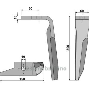 Fresetind til Horisontalfres 300mm - 300x60x15mm - Høyre - Amazone