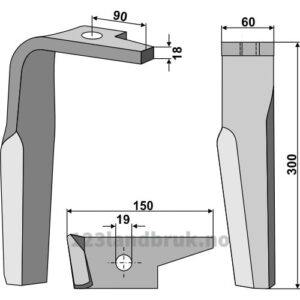 Fresetind til Horisontalfres 300mm - 300x60x18mm - Venstre - Amazone