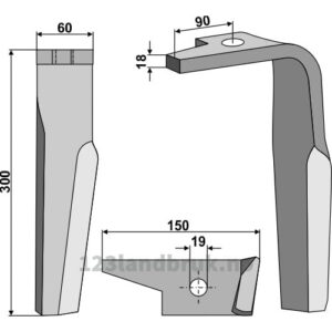 Fresetind til Horisontalfres 300mm - 300x60x18mm - Høyre - Amazone
