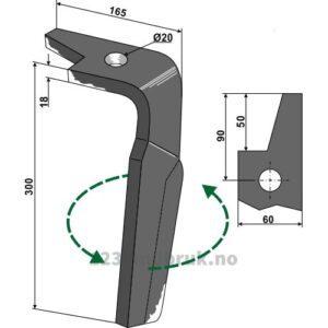 Fresetind til Horisontalfres 300mm - 300x60x18mm - Venstre - Amazone