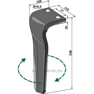 Fresetind til Horisontalfres 340mm - 340x110x16mm - Høyre - Dowdeswell