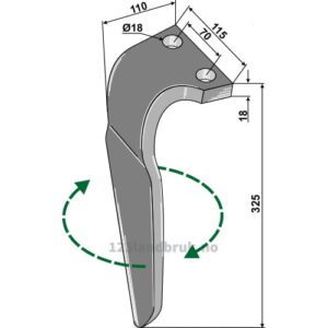 Fresetind til Horisontalfres 325mm - 325x115x18mm - Høyre - Falc