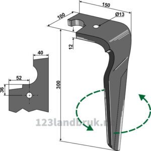 Fresetind til Horisontalfres - 300x100x12mm - Venstre - Feraboli