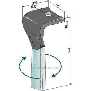 Fresetind til Horisontalfres DURAFACE - 340mm - 340x110x18mm - Høyre - Pöttinger