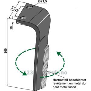 Fresetind til Horisontalfres - 300x115x18mm - Venstre - Lemken