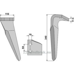 Fresetind til Horisontalfres 340mm - 340x110x17,5mm - Venstre - Kverneland