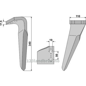 Fresetind til Horisontalfres 340mm - 340x110x17,5mm - Høyre - Kverneland