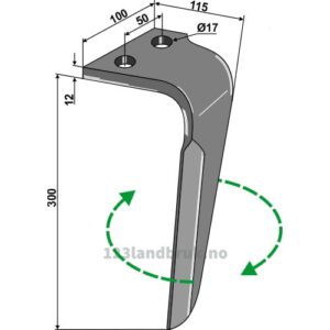 Fresetind til Horisontalfres 300mm - 300x100x12mm - Høyre - Rau