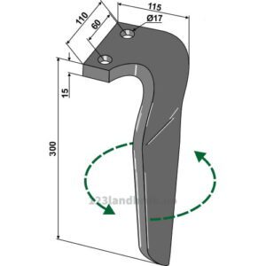 Fresetind til Horisontalfres 300mm - 300x110x15mm - Venstre - Kverneland, Rau