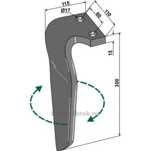 Fresetind til Horisontalfres 300mm - 300x110x15mm - Høyre - Kverneland, Rau