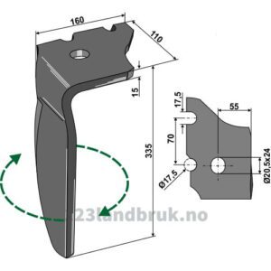 Fresetind til Horisontalfres 335mm - 335x110x15mm - Høyre - Vogel u. Noot