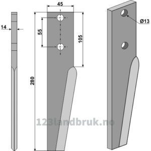 Fresetind til Horisontalfres - 280x45x14mm - Breviglieri, Schmotzer