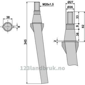 Fresetind til Horisontalfres 345mm - 345xM20x1,5mm - Forigo-Roteritalia